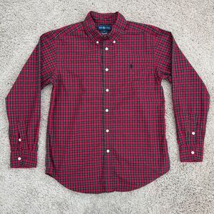 Ralph Lauren Button Down Shirt Boys L Red Green Plaid Classic Tartan Wallace Top